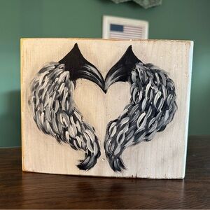 Handcrafted angel wings Heart on Wood